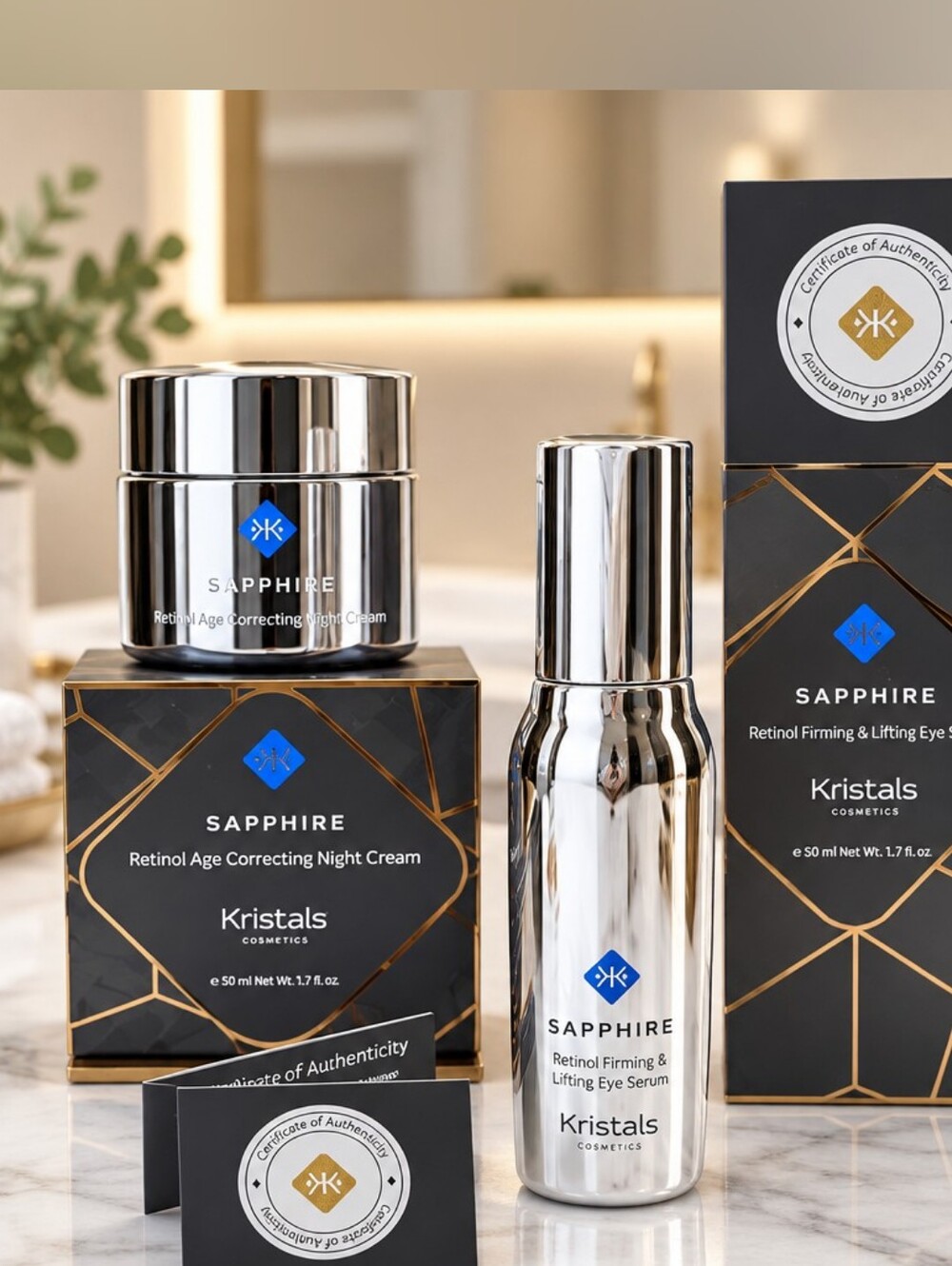 Kristals Sapphire Retinol Firming/Lifting Eye Serum and Retinol Night Cream Set